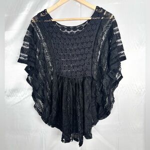 Cato Woman Black Lace Crochet Flutter Sleeve Top 14/16W Plus Size Boho‎ Chic